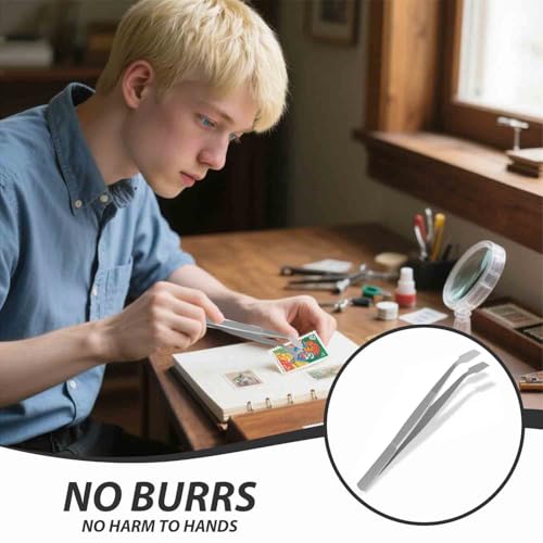 Briefmarken Pinzette lang – 11,5 cm Löffel Pinzette aus Edelstahl, gebogen & groß, ideal für Briefmarken, Clay Tools, & Modellbau-Sammlerwerkzeuge