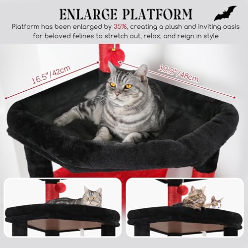 Image of Globlazer Extra Large Platform Gothic Cat Tree, 65in Tall Sturdy Goth Cat Tower for Multiple Indoor Cats, Big Cat Tree for Large Cat with 3 Enlarged Perches, 6 Scratching Posts, Condo, S65, Red Black