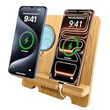 Osmudax Bamboo Dual Cell Phone Holder for iPhone/iPad, Wood Wireless Charging Station Tablet Holder Nightstand, Double Phone Holder Desktop Stand for iPhone 18/17/16/15/14/13/12/11 and Android