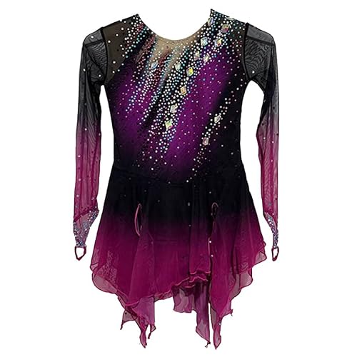 Nnnnydjy Girls Ice Skating Dress for Competition Purple Gradient Women's Figure Skating Skirt Ar Gymnastics Dance Wear,Purple,4_6Years