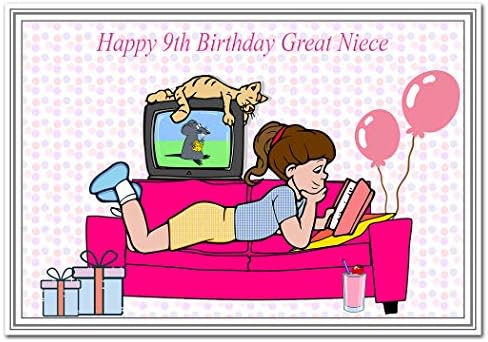 Special 9th Birthday Card Girl - Age Nine - Unusual Unique Cool 9 Year Old (Great Niece 9th Bday - Gifts Balloons TV Reading)