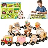 🚂【Seguro y de Alta Calidad】Este tren de madera con vagón de animales magnético es muy estable, duradero y no tiene olor. La superficie está cuidadosamente pulida, con bordes redondeados y sin bordes afilados, lo que lo hace muy seguro y adecuado para las manos del bebé.
