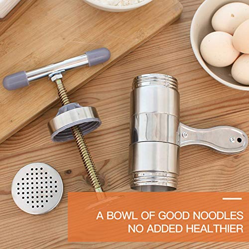 Vetaking Stainless Steel Manual Noodles Press Hand Crank Spaghetti Fettuccine Noodle Dough Press Machine Pasta Maker With 5 Noodle Mould, Fruit Juicer Squeezer (18.5X14Cm) #TOP6