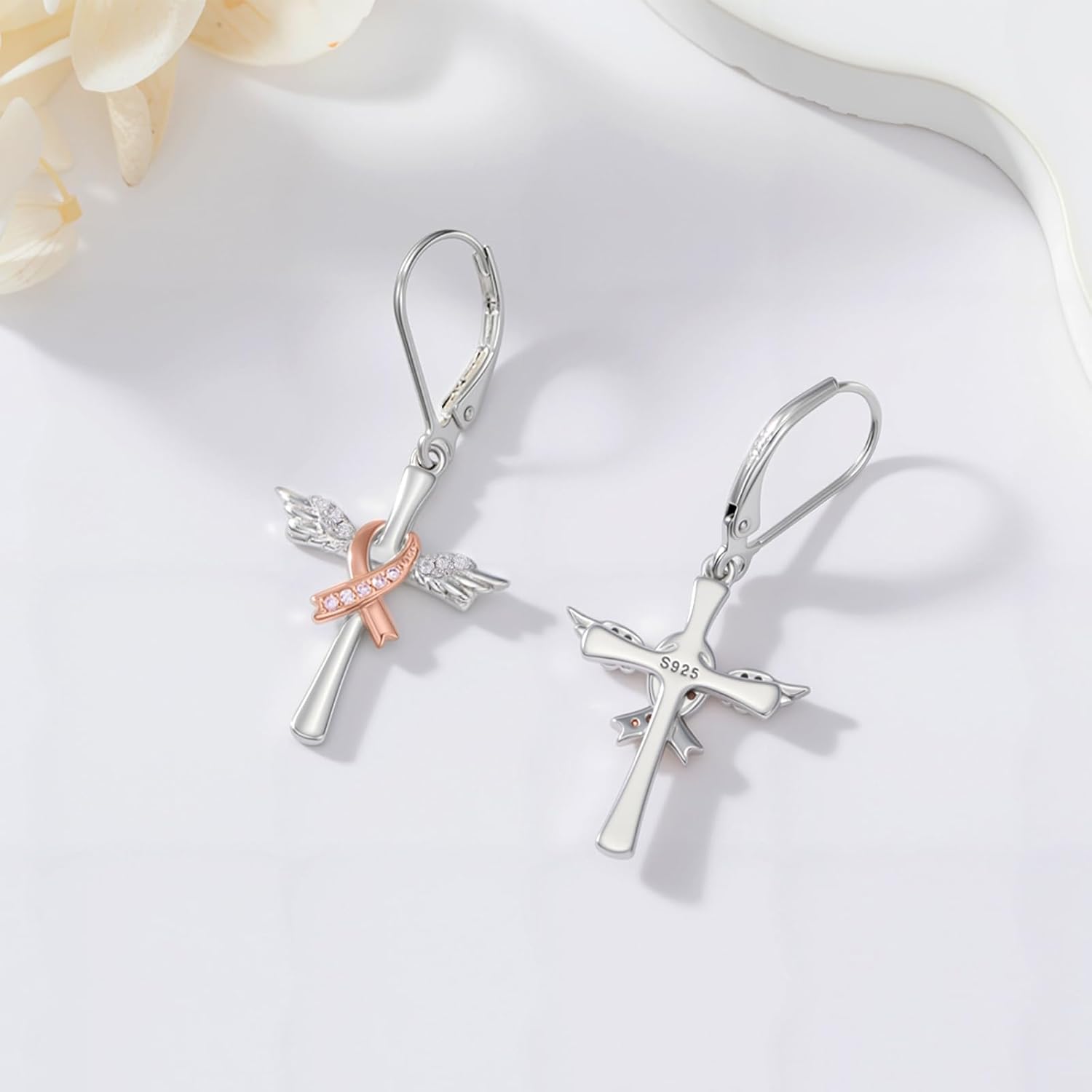 Breast Cancer Survivor Gifts for Women Pink Ribbon Earrings 925 Sterling Silver Dangle Drop Earrings Breast Cancer Awareness Jewelry Survivor Gift for Patients - Image 3