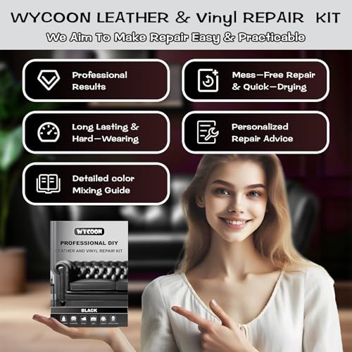 WYCOON Black Leather & Vinyl Repair Kit, Fix Fading, Tears, Scratches, and Peeling on Leather and Vinyl Furniture, Car Seats, and Jackets, Easy Instruction with Color Mixing Guide - Thumbnail 3