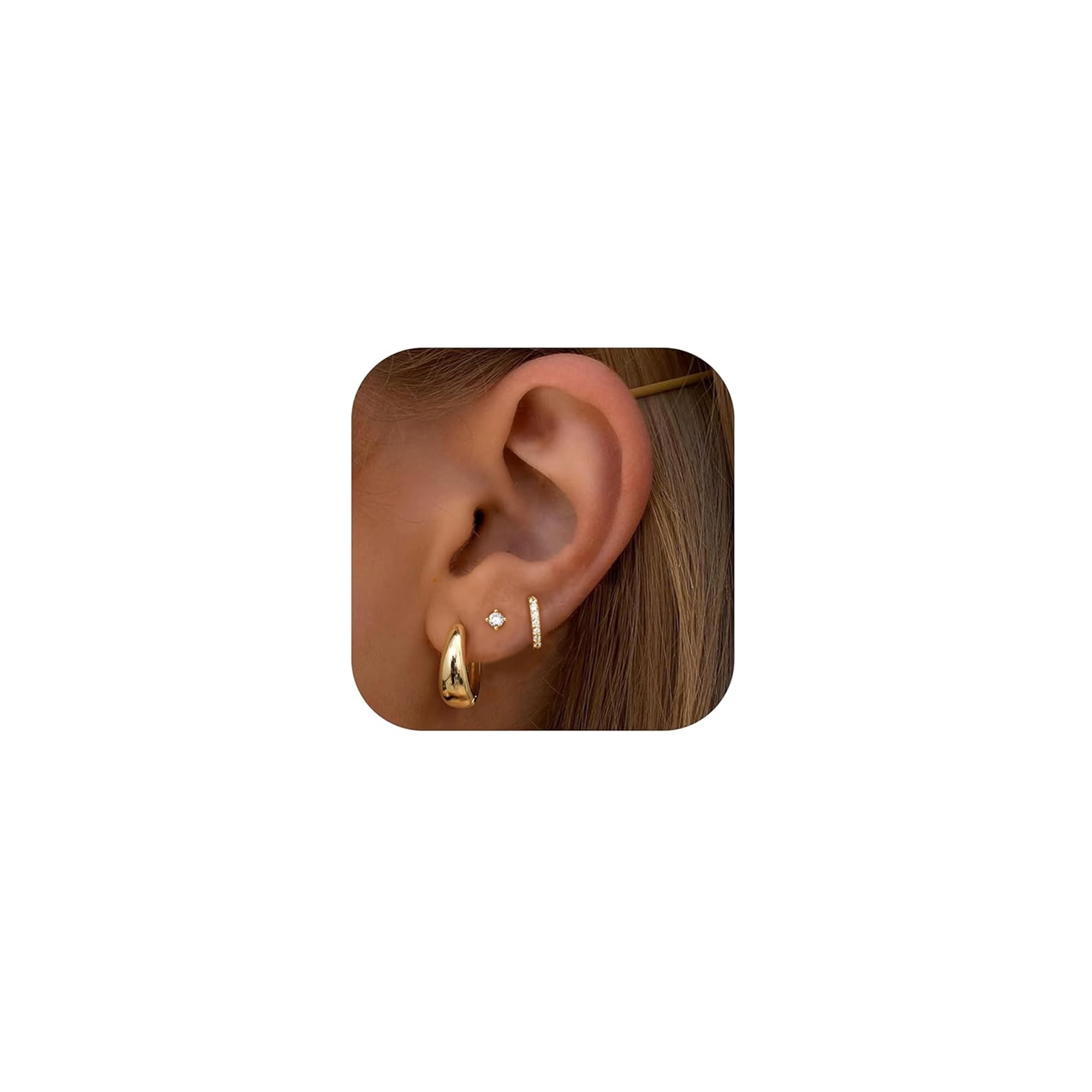 Styleeary Gold Earrings for Women Small Chunky 14K Gold Plated Hypoallergenic Huggie Hoop Earring Sets for Multiple Piercing