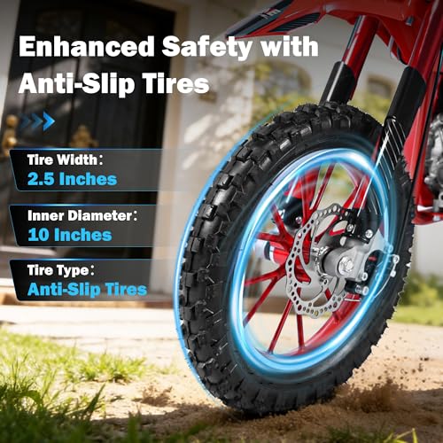 Image of 50cc 4 Stroke Dirt Bike for Kids 8-14,Gas Powered Dirt Bike with No Oil Mixing,Front&Rear Disc Brakes,Kids Dirt Bike with Inverted Fork Suspension,Pull Start,25MPH