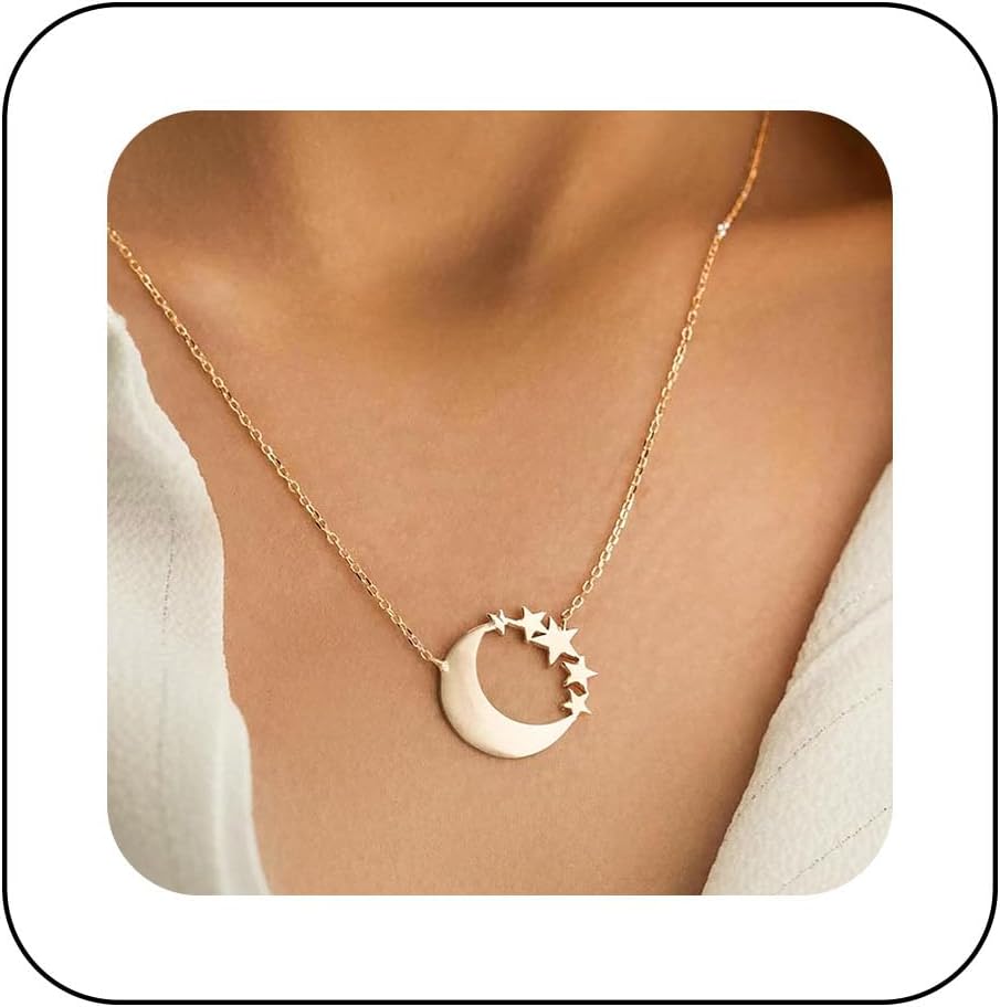 Boho Moon Star Choker Necklace Gold Celestial Moon Star Necklace Vintage Crescent Moon Necklace Adjustable Half Moon Chain Necklace Jewelry for Women