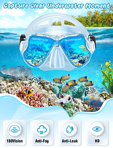 Zenoplige Mask Fins Snorkel Set Adults Snorkeling Gear, Snorkel Mask 180 Panoramic View Anti-Fog Anti-Leak Dry Top Snorkel And Dive Flippers Kit With Travel Bag For Swimming Scuba Diving Men Women #TOP1