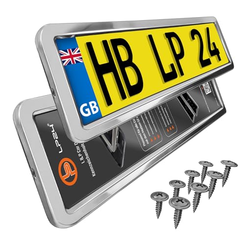 2x Number Plate Holder for Car - License Plate Holder - stainless steel - for UK Registration Plates - 520 x 110 mm - 8 Screws - Universal - Reg Plate Holders - fits for Car Caravan Trailer - 52x11cm