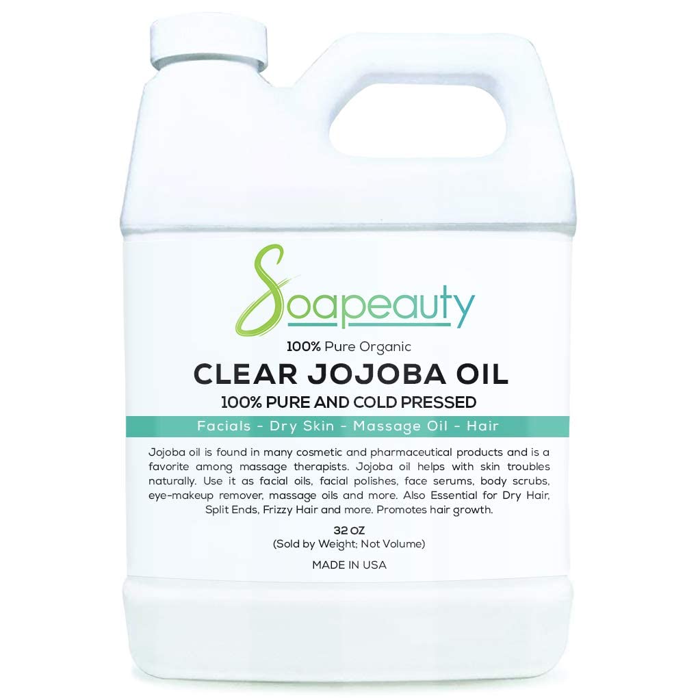 Clear JOJOBA Oil Organic Cold Pressed | 100% Pure Natural Jojoba Oil | Carrier for Essential Oils, Moisturizer for Skin, Face & Hair, Massage, Soap Making | (32OZ) : Beauty & Personal Care