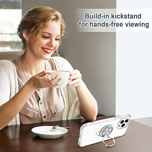 Hython Case For Iphone 12 Pro Max Case With Ring Stand, Clear Body With 360° Rotatable Ring Holder Magnetic Kickstand [Camera Protection], Anti-Scratch Hard Pc Shockproof Protective Phone Cases, Clear #TOP5