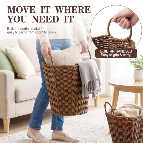 Sintuff Set of 2 Large Scalloped Wicker Blanket Baskets, Brown by Sintuff - Used condition - Image 5
