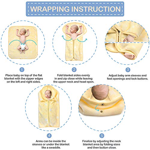 Joie Bean Fleece Baby Wrap Swaddle Blanket And Infant Sleeping Bag | Adjustable Sleep Sack 2 In 1 Blanket | Soft Fleece Baby Wearable Blanket, Stroller Wrap For Secure Sleep Nap - Yellow #TOP2
