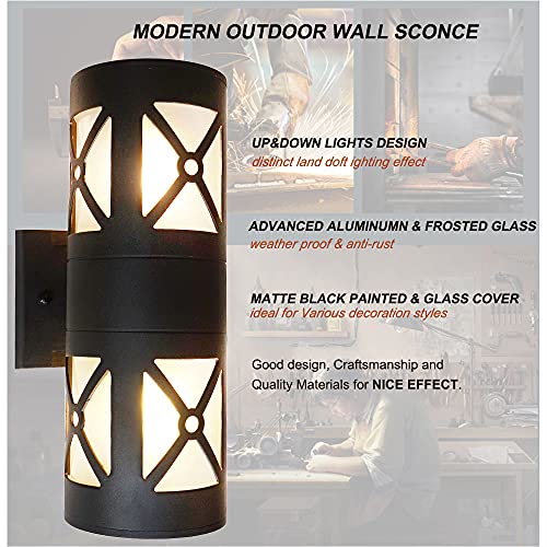 Muguaju Modern Outdoor Porch Light, Exterior Wall Sconce With Matte Black Finish, Up/Down Waterproof Wall Mounted Lights Fixtures For Patio, Garage,E26 Base #TOP3