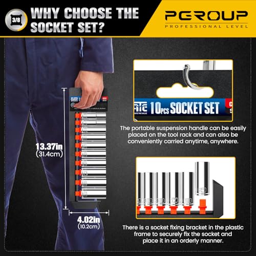 Pgroup 10Pcs 3/8 Inch Drive Deep Socket Set, Metric thumb #5