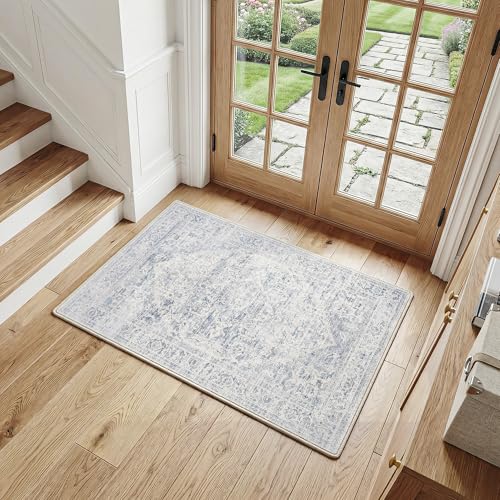 Fmfunctex 2x3 Washable Blue Neutral Distressed Oriental Entryway Area Rug by FMFUNCTEX - Used condition - Image 2