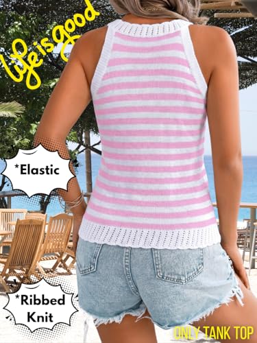 Image of ChiaoLezhee Women's Summer Knit Tank Tops, Racerback High Neck Lightweight Sweater Vest, Dressy Casual Outfits