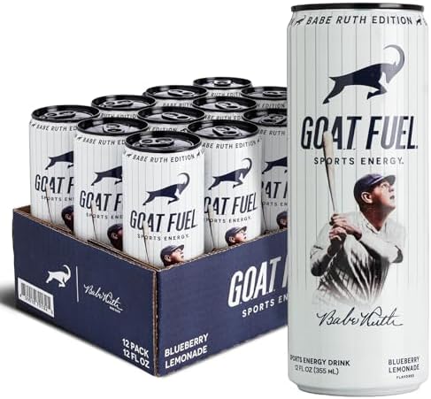G.O.A.T. Fuel Energy Drink, Co-Founded by Jerry Rice, Natural Caffeine, Electrolytes, BCAAs, Cordyceps Mushrooms & Antioxidants, Light Carbonation Pre Workout, 12 Pack, 12 FL Oz, Blueberry Lemonade
