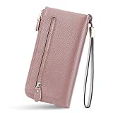 YALUXE Women's Genuien Leather Wristlet Handbag Wallet with 19 Card Slots Double Zipper Pockets for cash Cell Phone