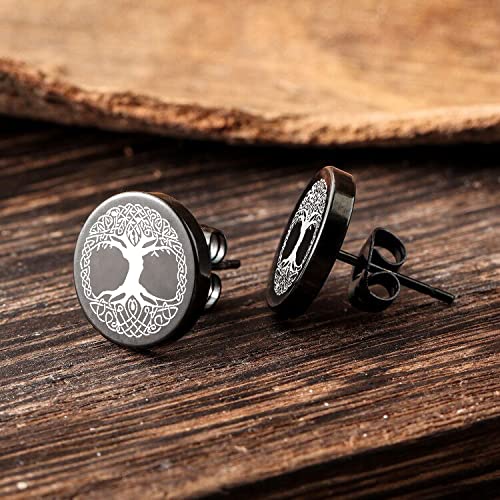 Kooer 2 Pairs Viking Rune Vegvisir Stud Earrings, Stainless Steel Hypoallergenic Engraved Earrings Wedding Stud Earrings Jewelry Gift For Men Women Girl Firend Sister Mother Daughter (Style 1) #TOP5