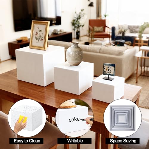Buffet Risers 6 Stück Display Tortenständer Stufen-Präsentationsständer w / Schild ein Stift Acryl Catering Dessert Schmuck Zeigen Sammlerstücke Dekor 3x4x5x6x7x8 Zoll Würfel Buffettisch Regalboxen
