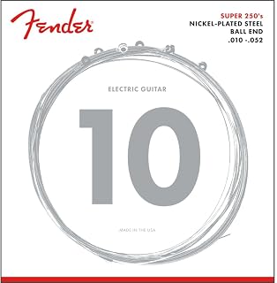 Fender Super 250 Electric Guitar Strings, Nickel Plated Steel, Ball End, 250RH .010-.052