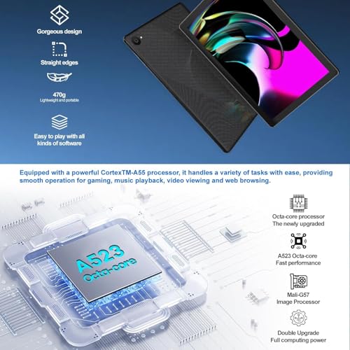 Image of Android 14 Tablet 10 Inch 8GB RAM 64GB ROM 1TB Expand, Octa-Core Processor, Widevine L1 HD IPS Touchscreen, WiFi 6 BT5.4 Dual Camera Face Unlock Tablet, Black
