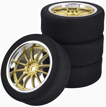 4Pcs 1/10 On-Road Foam Tires& 9003 Wheel Rims 12mm Hex for HSP HPI RC Racing Car Toy, Gold
