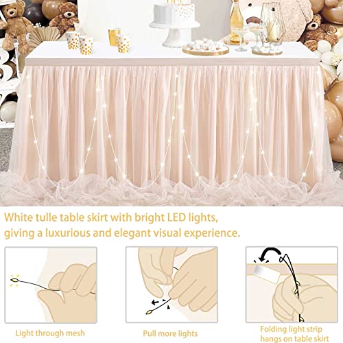 9FT Champagne Tulle Table Skirt LED Tutu Table Skirts for Wedding Birthday Party Dessert Cake Tables by QueenDream - Image 7
