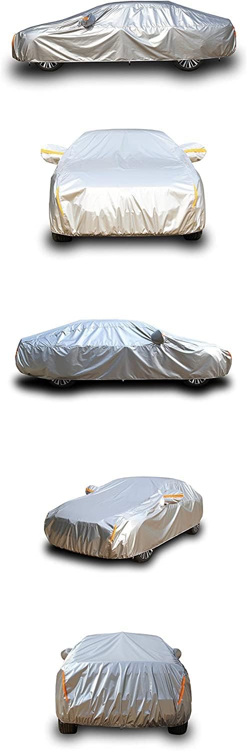 Tecoom Super Heavy Duty Multiple Layers Car Cover All Weather Waterproof Windproof Snow Sun Rain UV Protective Outdoor with Buckles and Belt Fit 170-180 inches Length Hatchback