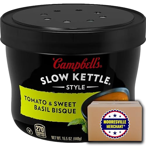 Slow Kettle Style Tomato & Sweet Basil Bisque, 15.5 oz, 4 Microwavable Bowls with Mooresville Merchant Decal