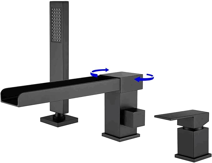 Taplong Waterfall Deck Mount Tub Faucet with Sprayer Matte Black
