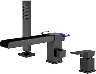 TapLong Waterfall Tub Filler Faucet with HandHeld Shower Widespread Roman Tub Faucet Set, Deck Mount 3-Holes Single-Handle Faucet in Matte Black, 03111B