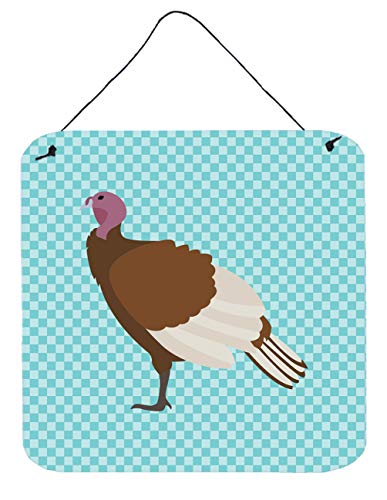 Caroline's Treasures BB8156DS66 Bourbon Red Turkey Hen Blue Check Wall or Door Hanging Prints Aluminum Metal Sign Kitchen Wall Bar Bathroom Plaque Home Decor, 6x6, Multicolor