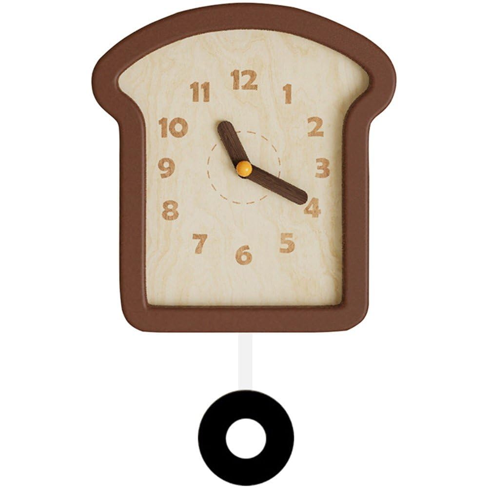 Horloge murale design pain en bois avec pendule silencieux pour cuisine