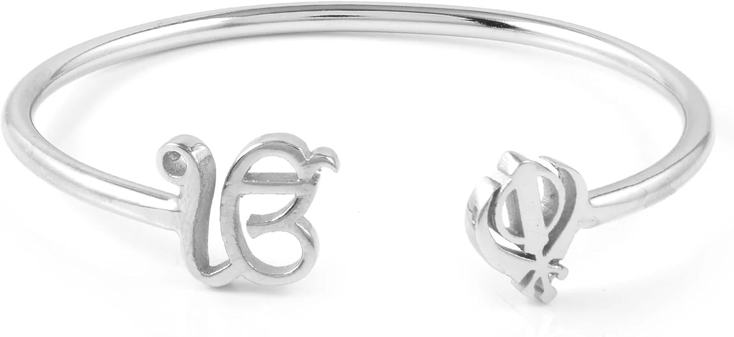 Sikh Bracelet Stainless Steel Khanda Ek Onkar Water Resistant Unisex One Size Fashion Accessory Punjabi Style