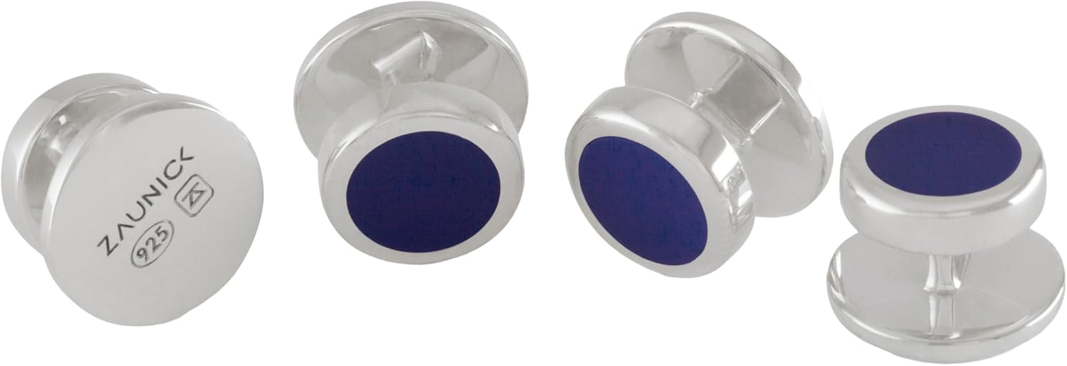 Shirt Studs in Sterling Silver 925 and navy blue enamel