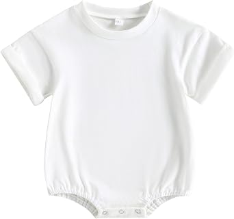 Baby Boy Girl Bubble Shirt Romper Outfit Short Sleeve Summer Bodysuit Top Newborn Oversized Crewneck Jumpsuit
