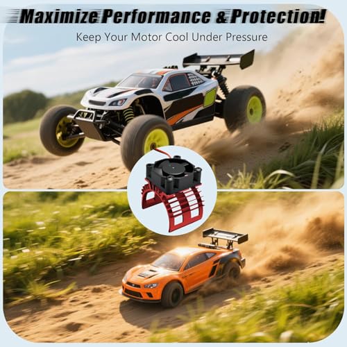 Alloy Heat Sink with 5V Cooling Fan for Traxxas Trx4 Slash ARRMA SCX10 and 1/10 RC Car - Compatible with 540, 550, 3650 Size Brushless Motor (Red) — view 6