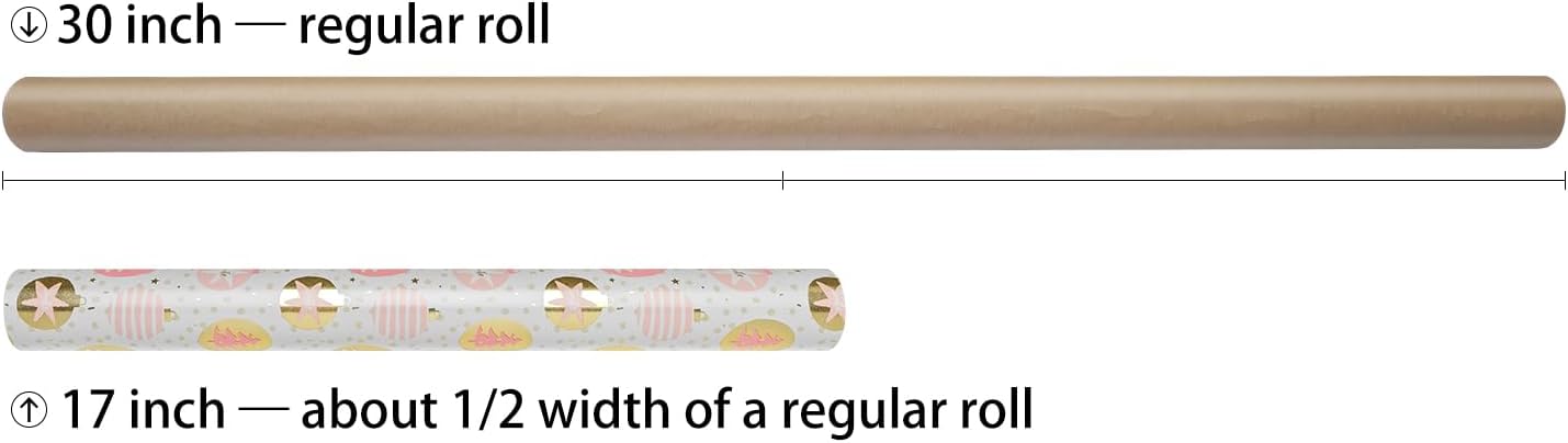LDGOOAEL Mini Christmas Wrapping Paper Rolls (17"x120") - Easy-Tear Cut Lines on Back, Festive Pink & Grey Gingerbread Man Holidays Tree Metallic Shine for Small/Medium Gifts, Xmas Party image 2