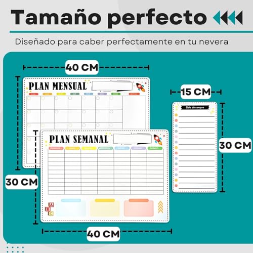 LIRIF Magnetischer Kühlschrank-Kalender + Monatsplaner + Wochenplaner + Kompa-Liste + 5 Filzstifte + Radiergummi | Wochen- und Tagesplaner für Familienorganisation