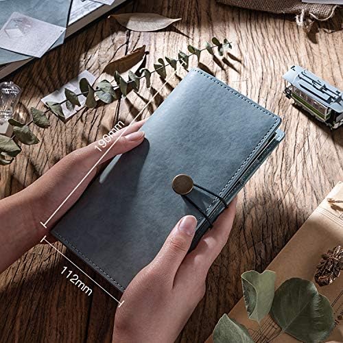 CAGIE Travel Journal Notebook,Refillable Lined Grid Bound Leather Traveler Notebook for Women Men,4.4 inch x 7.48 inch,192 Pages LightSkyBlue