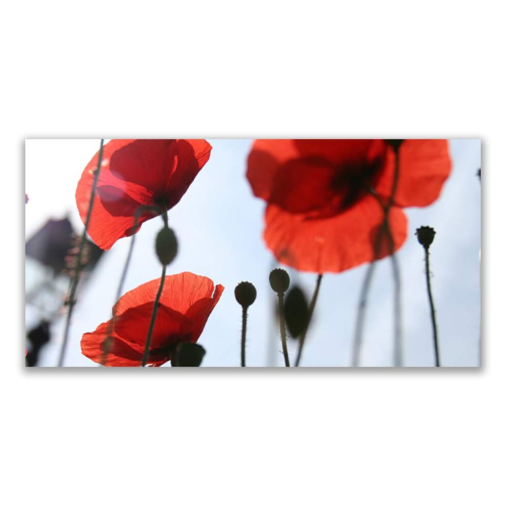 Peinture murale en verre de coquelicots pour décoration salon moderne