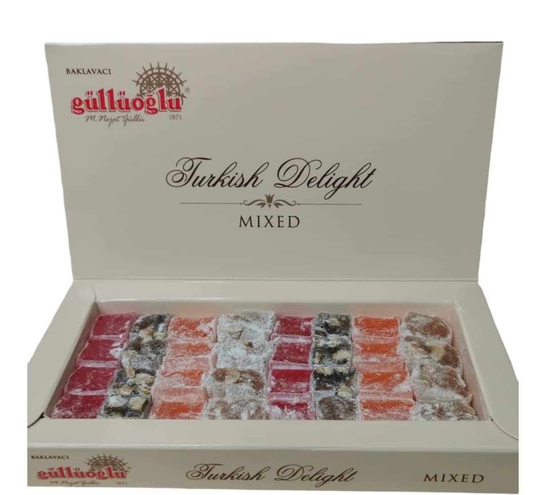 Gulluoglu Turkish Delight Mixed, 3 PACK, each pack 500 gr - 1.1 lb, daily fresh shipment from Istanbul/Turkey