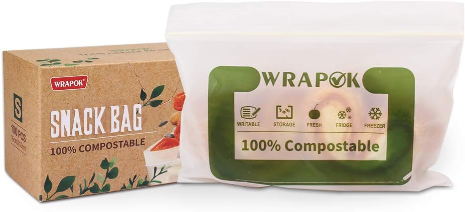 100% Compostable Snack Bags Small Biodegradable Freezer Sandwich Storage Bag for Cookies Biscuits, 100 Count – 6.3 x 3.9 Inch
