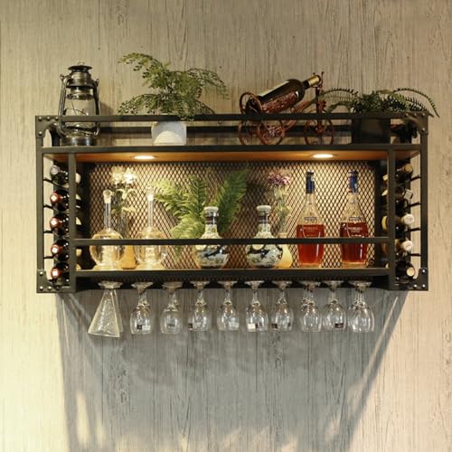 Support à bouteilles de vin industriel mural et verres suspendus