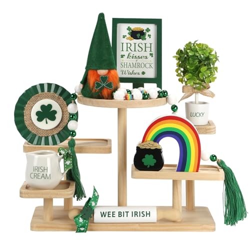 St Patrick's Day Decoration 8 PCS Tiered Tray Decor Set, Cute Tabletop Saint Patty's Day Décor for Home Shelf Mantel Fireplace Office Desk Coffee Bar Leprechaun Gnome Shamrock Irish Tray Objects