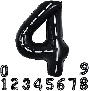 TONIFUL Race Car Black Balloons Car Birthday Party Supplies,40 Inch Giant Jumbo Helium Foil Mylar Big Number 4 Digital Four Balloons for Boys Monster Truck Jam Car Theme Party Decorations