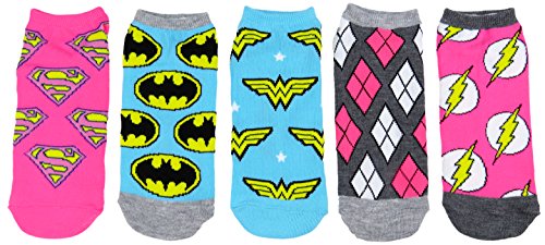 DC Comics Womens Justice League Ankle-No Show Socks 5 Pair Pack (One Size, JL Neon)2